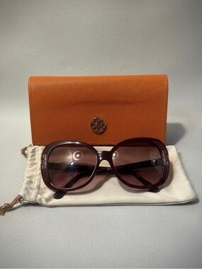 Tory Burch Women's Burgundy Square Sunglasses with Gradient Lenses